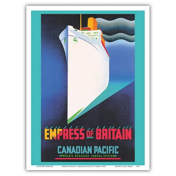 Empress of Britain - Canadian Pacific Steamships - Vintage Ocean Liner Travel Poster by J.R. Tooby c.1920s - Master Art Print (Unframed) 9in x 12in