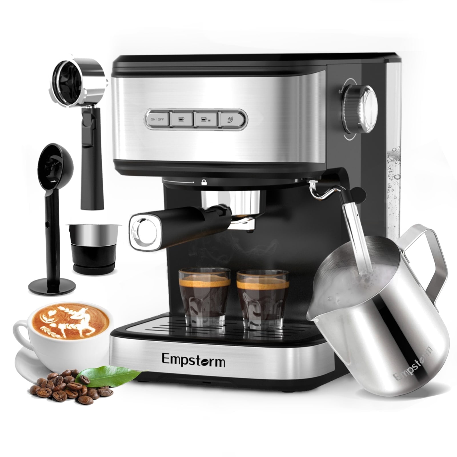 Empstorm 20-Bar Espresso Machine with Milk Frother Wand, Features Automatic Shut-off for Crafting Latte and Cappuccino for Home & Professional Use