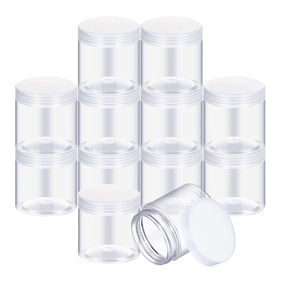 Empty 12-Pack Transparent Plastic Storage Spice Jar Wide Mouth Plastic Container with Lid for Beauty Products, DIY Mucus Manufacturing or Other Uses,12 * plastic bottle,Transparent