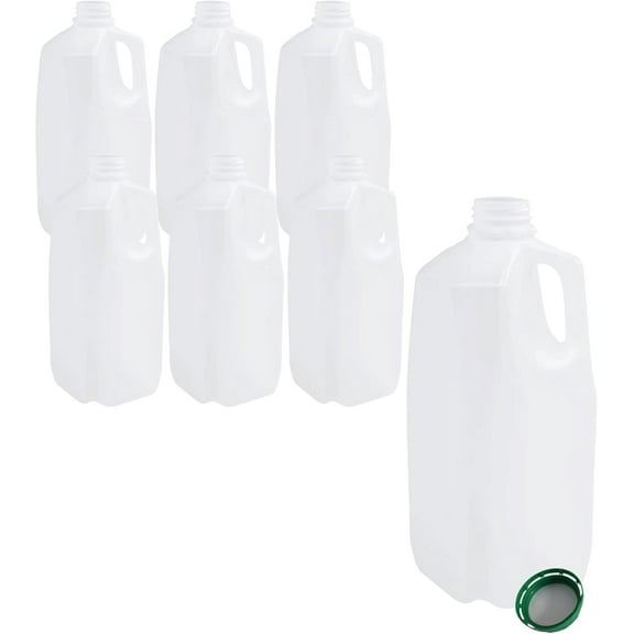 Empty - 64 Oz HDPE Plastic Juice Bottles with GREEN Tamper Evident Screw Caps Set of 6 Bottles and 6 Caps