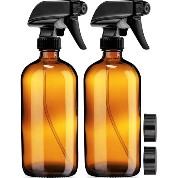 Empty Amber Glass Spray Bottles - 2 Pack Lar 16oz Refillable Bottle for is Great Essential Oils, Plants, Cleaning Solutions, Hair Durable Nozzle Fine Mist/Stream Setting