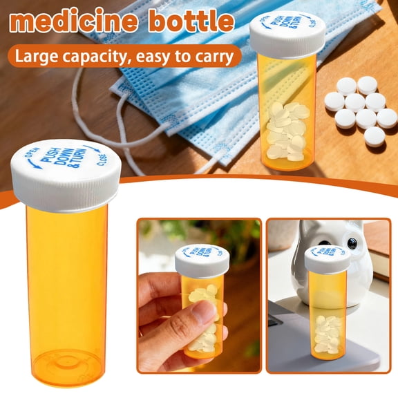 Empty Bottle with Double-Sided Child-Resistant Cap, Pharmaceutical Container for Medication Storage, Easy-to-Open for Teens & Older Children, Ideal for Vitamins & Supplements