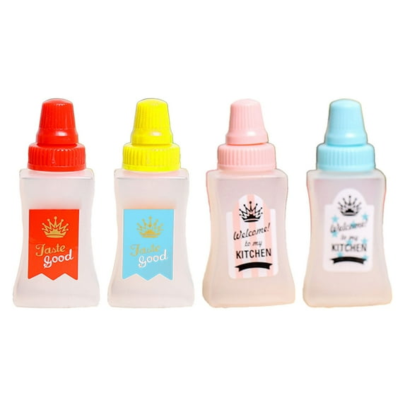 Empty Bottles, Plastic Cups - Dienrx 4 Pieces Mini Ketchup Bottle 25Ml Condiment Bottles Empty Plastic Salad Dressing Container Tomato Ketchup Condiments Squirt Squeezable Jar For Syrup, 4X Bottles