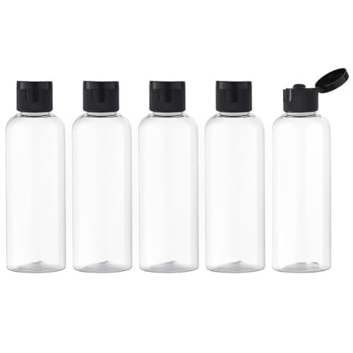 Empty Clear Plastic Bottles Refillable Travel Size Cosmetic Containers Small Leak Proof Squeeze Bottles with Black Flip Cap for Toiletries, Shampoos Lotions Creams (100 ml -Pack Of 6)