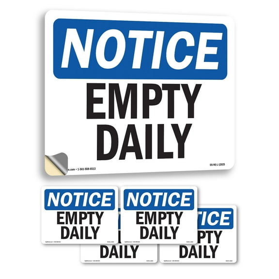 Empty Daily OSHA Notice Vinyl Decal Label 5 Inch x 3.5 Inch - 5 Pack