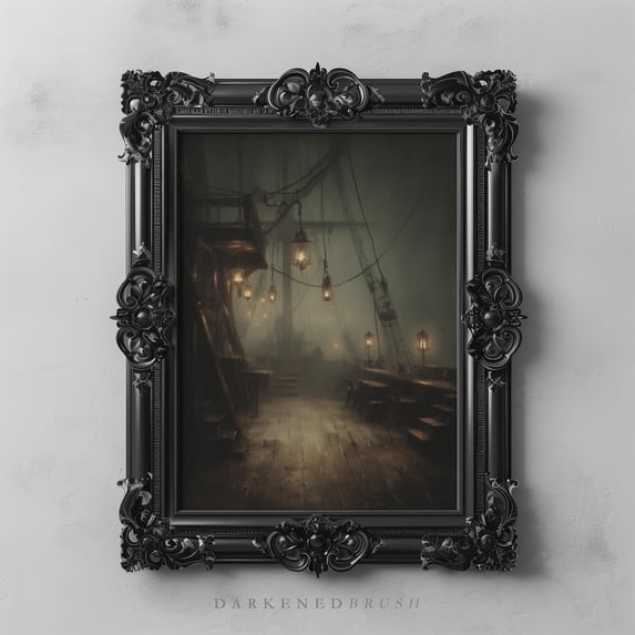 Empty Deck Of Ghost Ship With Lanterns Gothic Maritime Sea Haunted ...