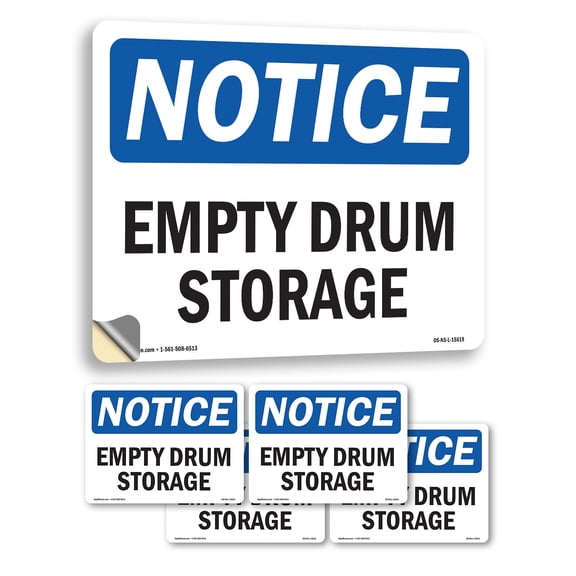 Empty Drum Storage Area OSHA Notice Vinyl Decal Label 24 Inch x 18 Inch - 5 Pack