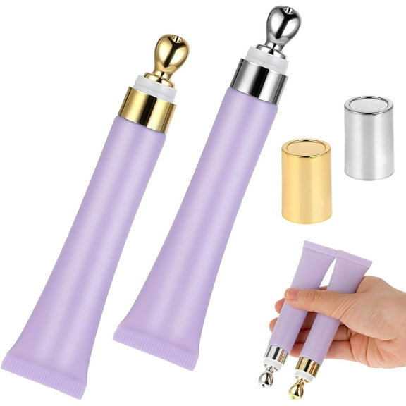 Empty Eye Cream Squeeze Tubes - Clear Soft Mini Lip Balm Containers, Refillable for Travel Toiletries (2Pcs, Purple)