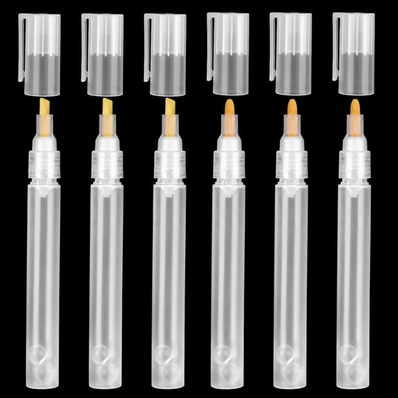 Empty Fillable Blank Paint Pen 4.5 mm,Empty Refill Paint Markers,Set of 6 Markers Round Tilted Flat Head Refillable Paint Pen,Empty Refillable Acrylic Markers for Oil Painting,Art