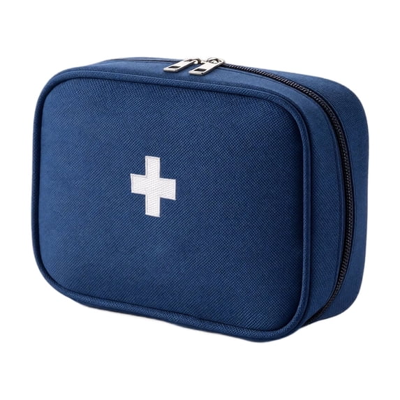 Empty First Aid Kit, Travel First Aid Kit, Medical Bag for Travel, Travel Organizer, 8X6X3 Inch Medium Size Navy Light Blue Fabric Portable First Aid Bag for Outdoor Camping,