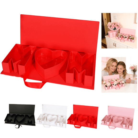 Empty Flower Gift Box, Mother's Day Flower Box, Mama/MOM Letter Flower Box, Box Empty Fillable Paper Gift Box Flower Chocolate Strawberry Candy Packaging for Mother's Day (Red)