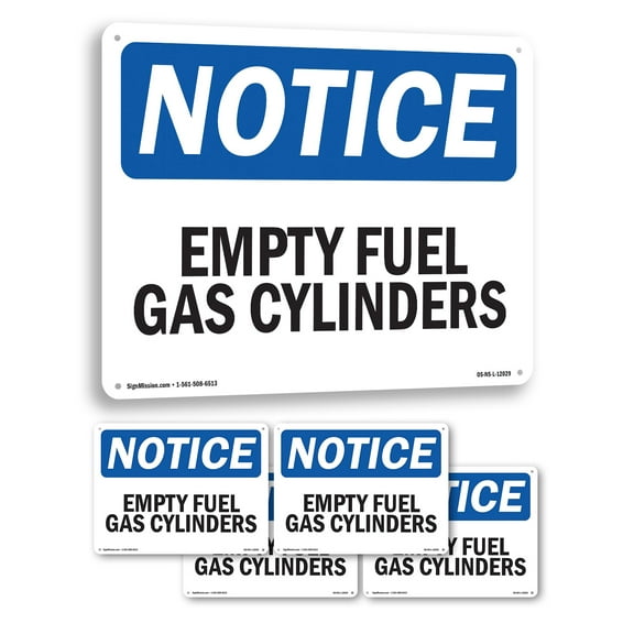 Empty Fuel Gas Cylinders OSHA Notice Rigid Plastic Sign 24 Inch x 18 Inch - 5 Pack