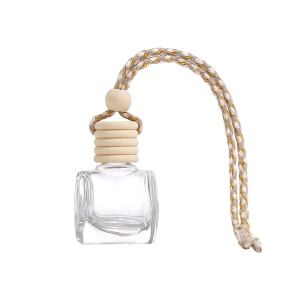 Empty Glass Diffuser Bottle with Wooden Cap for Hanging Air Freshener, 10ml Refillable Perfume Pendant for Car Rearview Mirror, Wardrobe, Home Scent Decor