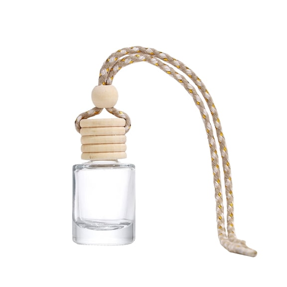 Empty Glass Diffuser Bottle with Wooden Cap for Hanging Air Freshener, 10ml Refillable Perfume Pendant for Car Rearview Mirror, Wardrobe, Home Scent Decor