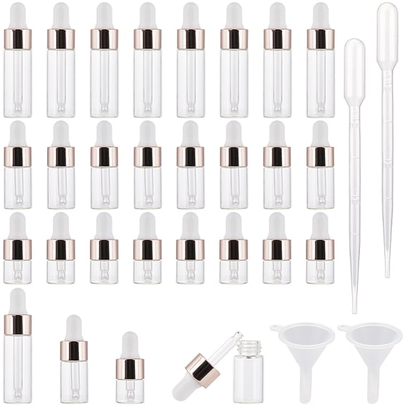 Empty Glass Dropper Bottles with 2ml Disposable Plastic Dropper and Plastic Funnel Hopper Rosy Brown 1.6x3.9~6.2cm Capacity: 1ml(0.03fl. oz)~5ml