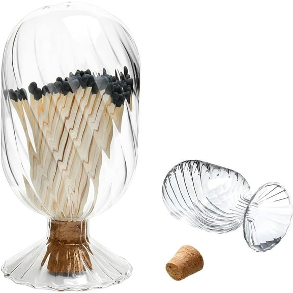 Empty Glass Helix Spiral Cloche Jar,Tutuviw Helix Shaped Glass Matches Cloche Decorative,Clear Decorative Match Holder Jar with Cork Stopper for Candle Display,Holds Cotton Swabs,Toothpicks