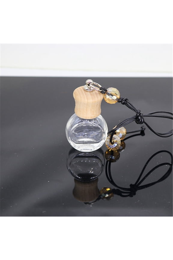 Empty Glass Perfume Bottle Pendants Aromatherapy Fragrance Essential Oil Diffuser Bottle with Coffee color Cord Car Hanging Decor with Wood Lid