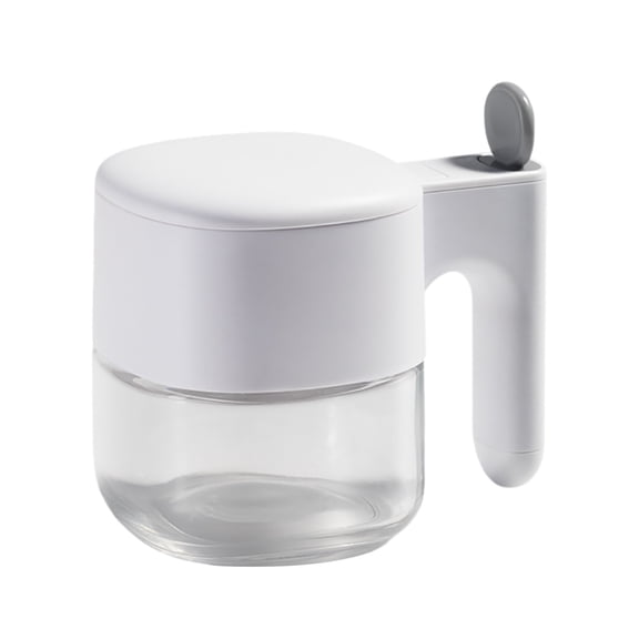 Empty Glass Seasoning Containers Canisters with Lids Spoons Airtight for Kitchen Counter Automatic Lid Leak Proof Seal Transparent Thick Glass Food Grade PP Compact Modern