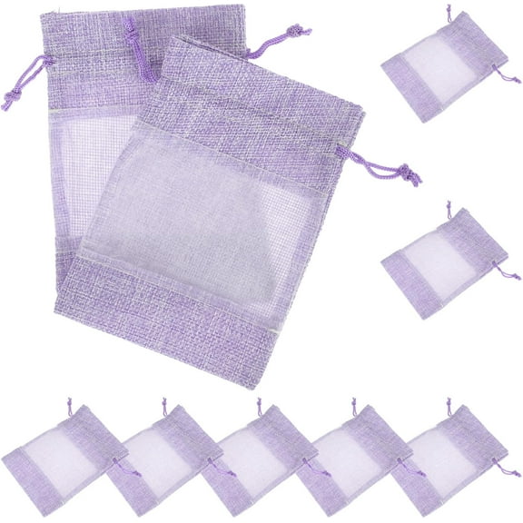 Empty Lavender Sachet Bags, 10pcs Linen Organza Pouches for Lavender Spice and Herbs, Home Fragrance Drawstring Sachets Bags for Drawers and Closet, Purple
