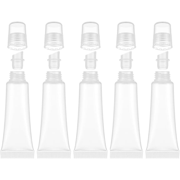 Empty Lip Gloss Tubes 10ml, Clear Refillable Lip Balm Containers Squeeze Style, Mini Travel Size Containers for  and , 5 Pack