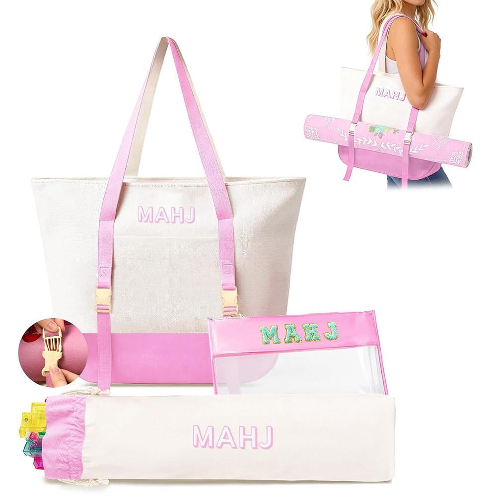 Empty Mahjong Bag Set for Tiles and Racks, 3 Piece Canvas Tote with Mat ...