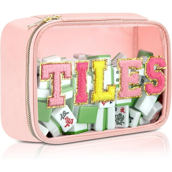 Empty Mahjong Card Bag American Style PVC Transparent Mahjong Box Waterproof Zipper Storage Card Holder Bag Is Suitable For Game Lovers Gift Travel Box (Pink)