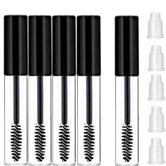Empty Mascara Tubes and Wand for Castor Oil Dispenser Eyebrow/Eyelash Applicator Brush Spoolies with Tube Travel Refillable Cosmetic Containers Bottles, Black 10 ml 5 Pack