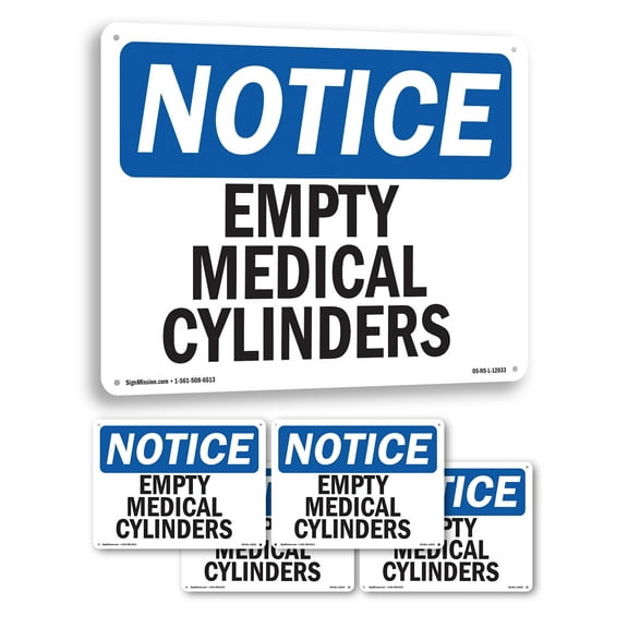 Empty Medical Cylinders OSHA Notice Rigid Plastic Sign 14 Inch x 10 Inch - 5 Pack