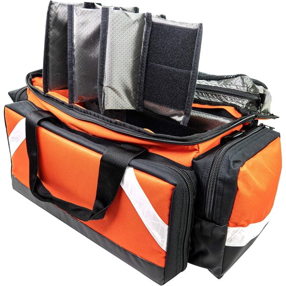 Empty Medical Elite Trauma Bag - First Responder Carrier Bag for EMT, Paramedic, Emergency and Medical Supplies Kit - Heavy-Duty Zippered Pockets Portable EMS Home Health Aides - Orange