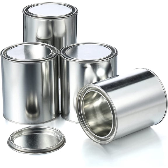 Empty Metal Paint Cans with Lids 1 Quart Unlined Pint Pails for Storage and DIY Crafts 4 Pack