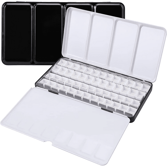 Empty Metal Watercolor Palette Tin Box Palette Paint Case with 52 Half Pans Fold-Out Palette Holds for Watercolor Travel Palette