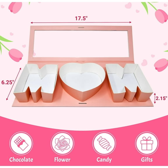 Empty Mom Flower Gift Box Mother's Day Floral Arrangement Letter Shaped Cardboard Fillable Box Chocolate Gifts Packaging for Mothers Valentine Birthday