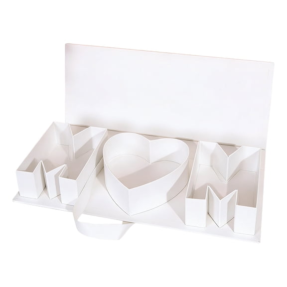 Empty Mothers Day MOM Letter Shaped Gift Box Paperboard Flower Chocolate Packaging (White)