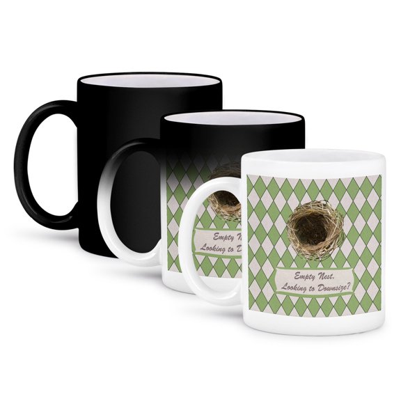 3drose, Empty Nest Looking to Downsize? Empty Bird Nest, Diamond Green Design, 11oz Magic Transforming Mug
