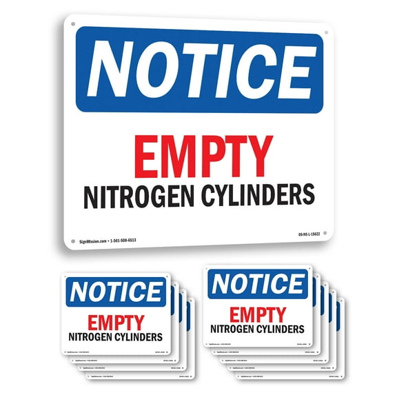 Empty Nitrogen Cylinders OSHA Notice Aluminum Sign 10 Inch x 7 Inch - 10 Pack