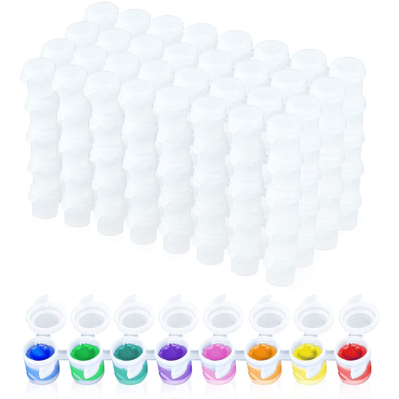 Triani 240 Pieces Empty Paint Pot(3ml/ 0.1oz), 40 Strips Acrylic Mini Paint  Container Strips Storage with Lids for Classrooms School Arts and Crafts  Paint,White 