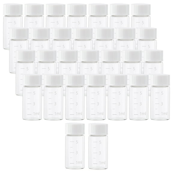 Empty Perfume Sample Scale Bottles Mini Glass Refillable Sample Vial Containers with White Screw Cap for Aromatherapy, Essential Oil, Fragrance and Liquid Chemistry Lab Chemicals 30PCS 5ml (0.17 Oz)