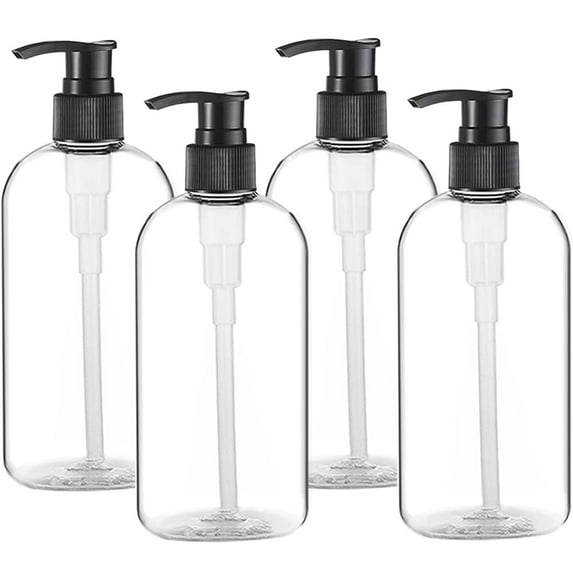 Empty Plastic Pump Bottles Dispenser 4 Pack 16oz/500ml Portable Clear BPA-Free Cylinder Shampoo Lotion Hand Pump Bottle Durable Refillable Containers