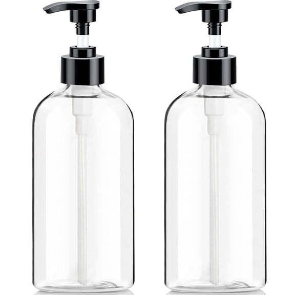 Empty Plastic Pump Bottles Dispenser 4 Pack 16oz/500ml Portable Clear BPA-Free Cylinder Shampoo Lotion Hand Pump Bottle Durable Refillable Containers