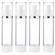 Empty Portable Plastic Airless Pump Bottles Refillable Vacuum Press Bottle Lotion Foundation Travel Container with PP Cover White Clear