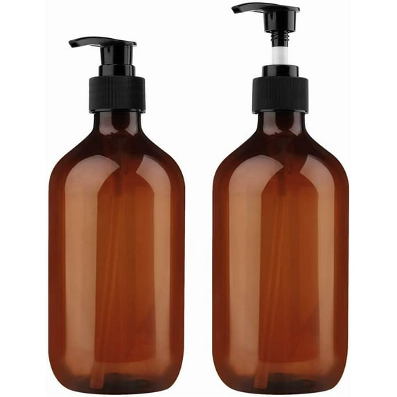 Empty Pump Dispenser, Lotion Soap Shampoo Pump Bottles 17oz/500ml Brown Bottle with Pump Pack of 2