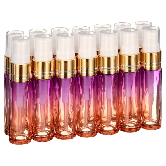 Empty Refillable Purple Orange Gradient Color Spray Bottles 10ml 14pcs Glass Vials Tube Perfume Atomizer Refillable Makeup Travel Fine Mist Sprayer Bottle Containers for Cosmetic Skincare, Gold Cap