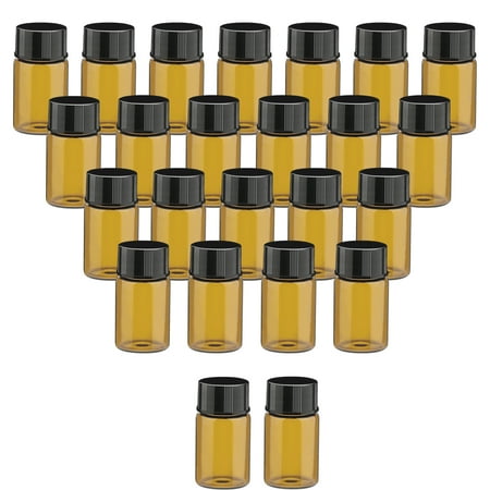 Empty Refillable Travel Glass Specimen Vial Preservation Storage Vials Test Container 24pcs 7ml Amber Glass Bottles with black Lids