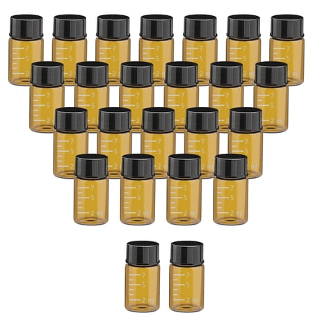 Empty Refillable Travel Scale Glass Sample Vial Preservation Storage Vials Test Container 24pcs 7ml Amber Glass Bottles with Black Lids