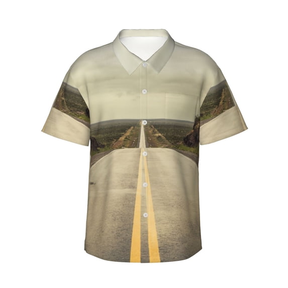Empty Road With Clouds Hawaiian Shirts For Men, Summer Short-Sleeve Relaxed-Fit Button-Down Shirts Medium