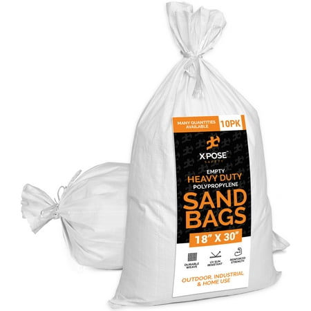 Empty Sand Bags with Ties –White 18" x 30" Heavy Duty -Home and Industrial - (Bundle of 10- 1lb 2oz)