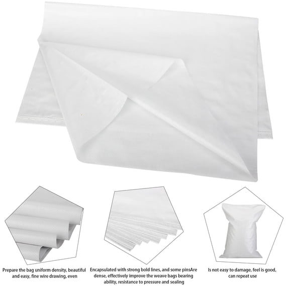 Empty Sandbags, 3/5/10Pcs Heavy Duty Durable Plastic Empty Sand Bags Sacks, Large Capacity Woven Sandbags, Tear-Resistant & UV-Resistant Sand Bags for Flood Protection Barrier(White-5pcs,24.4x15.7")