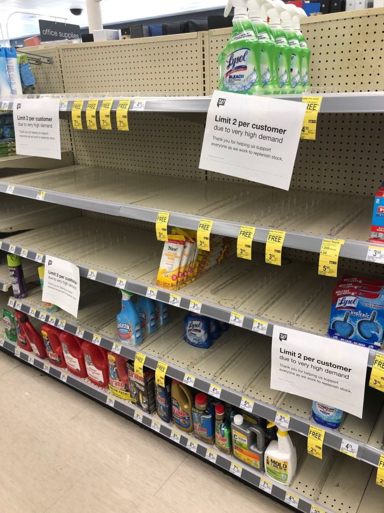 Empty Shelves in a Walgreens, located in Toms River, NJ during the