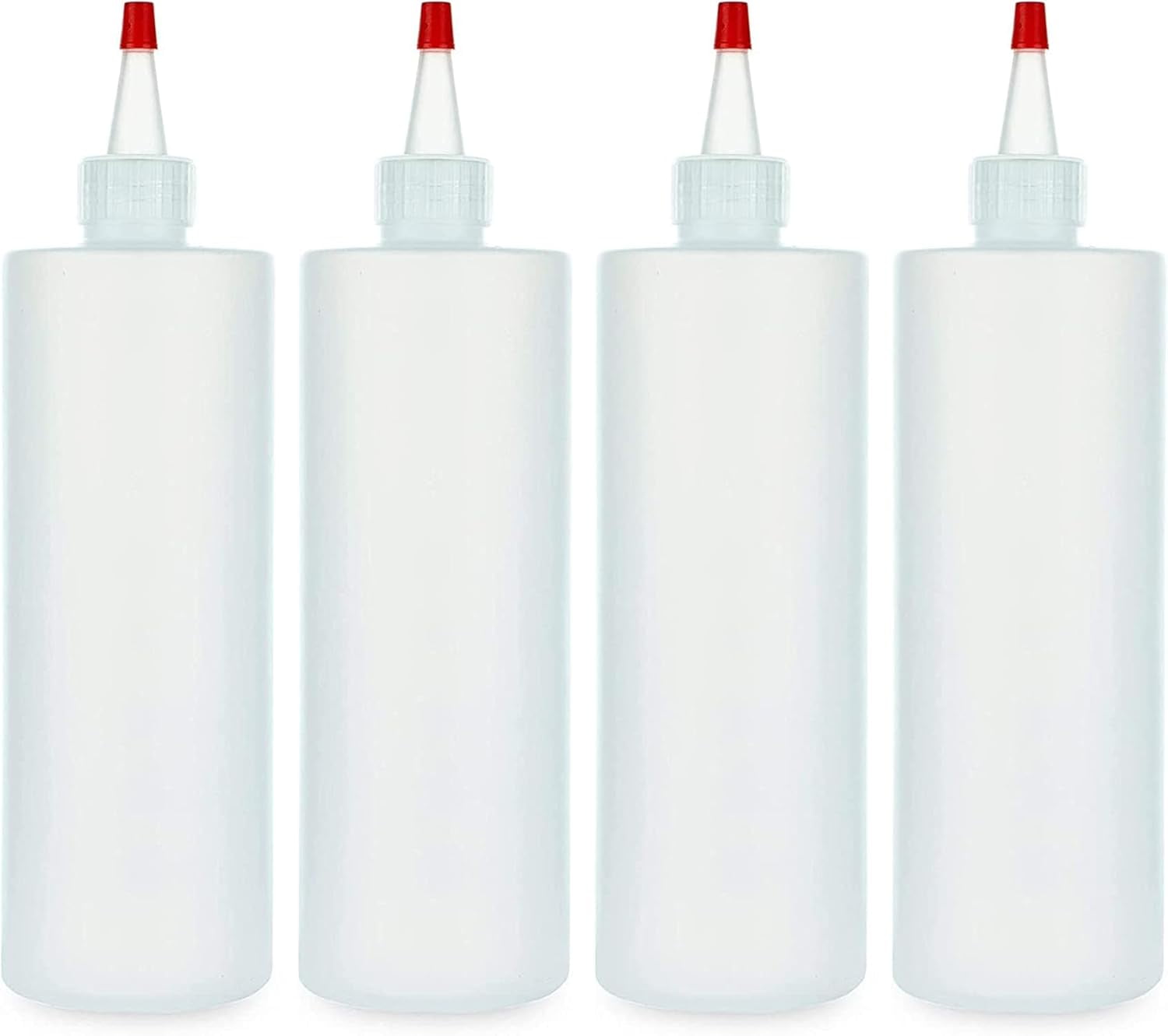 Empty Squeeze Bottles 16 OZ, 4 PACK Squirt Containers with Red Top, BPA Free for Condiments, Syrup, Ketchup, Sauces, Dressing, Oil, Honey | Arts and Crafts - Leak Proof Kitchen