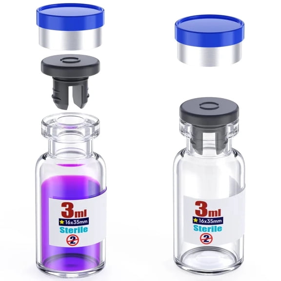 Empty Sterile Vial with Separately Butyl Rubber Stopper and Flip Top Closure,Removable,After Filling,Need to Seal by Crimper Type 1 Borosilicate Glass Tubing,Sterile Packed(3ml 10pcs)